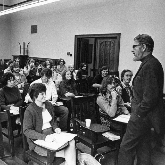 Wayne Booth teaching a class in an undated photo